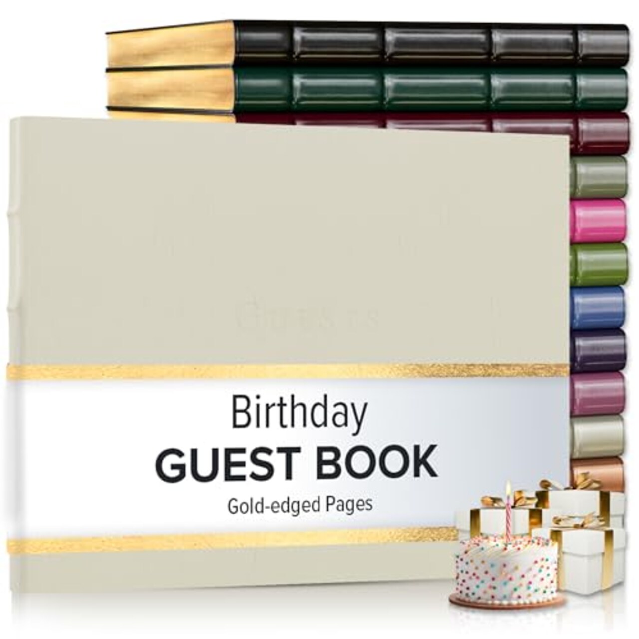 Gallery Leather Birthday Guest Book for Party Celebrations - Hardcover, Bound Leather Sign in Guest Book with 192 Lined Pages for Messages & Photos - 7" x 9"